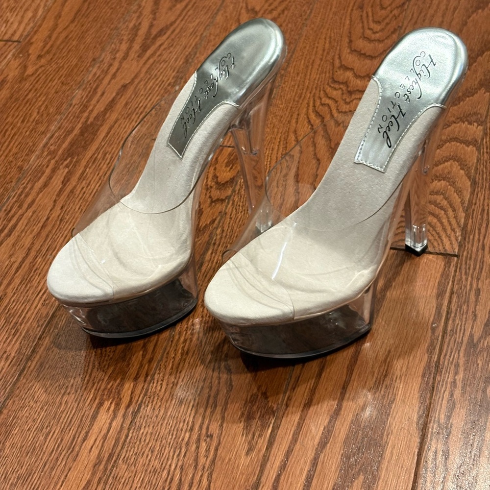 New womens Clear and Silver Platform Heels